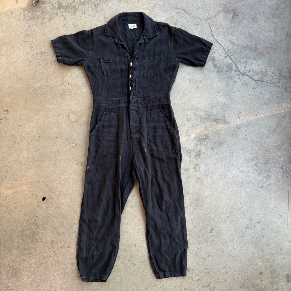 MATE Black Jumpsuit Women's Medium Made in USA 100% Linen